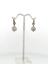 Load image into Gallery viewer, Mine Cut Diamond Flower Earrings1.25 ct, w 14k white &amp; yellow gold