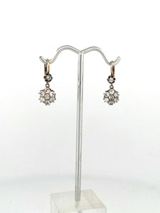 Mine Cut Diamond Flower Earrings1.25 ct, w 14k white & yellow gold