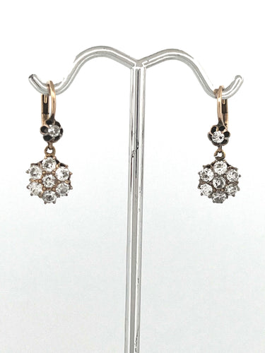 Mine Cut Diamond Flower Earrings1.25 ct, w 14k white & yellow gold