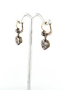 Mine Cut Diamond Flower Earrings1.25 ct, w 14k white & yellow gold