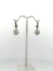 Mine Cut Diamond Flower Earrings1.25 ct, w 14k white & yellow gold