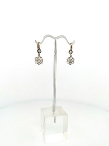 Mine Cut Diamond Flower Earrings1.25 ct, w 14k white & yellow gold